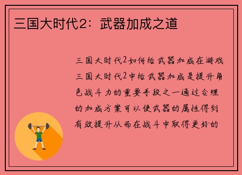 三国大时代2：武器加成之道