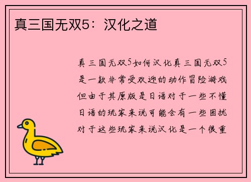 真三国无双5:汉化之道